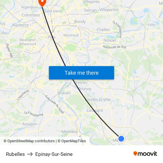 Rubelles to Epinay-Sur-Seine map