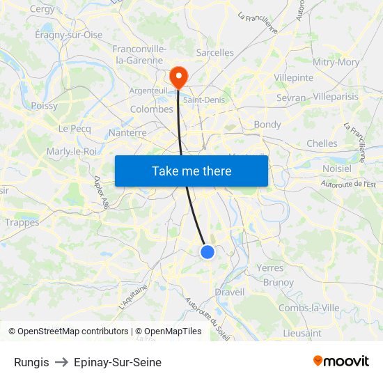Rungis to Epinay-Sur-Seine map