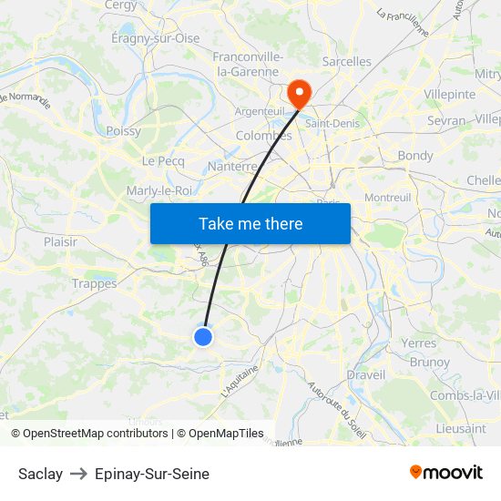 Saclay to Epinay-Sur-Seine map