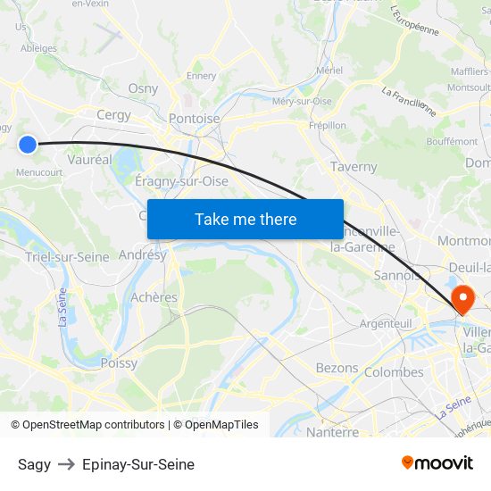 Sagy to Epinay-Sur-Seine map