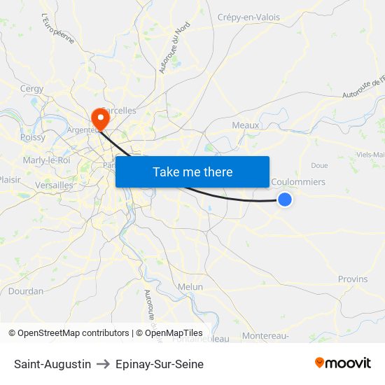 Saint-Augustin to Epinay-Sur-Seine map