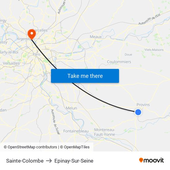 Sainte-Colombe to Epinay-Sur-Seine map