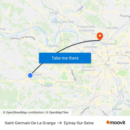 Saint-Germain-De-La-Grange to Epinay-Sur-Seine map