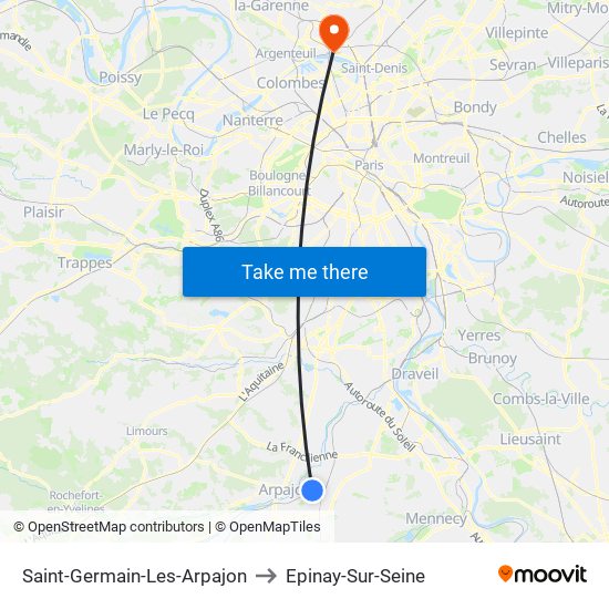 Saint-Germain-Les-Arpajon to Epinay-Sur-Seine map