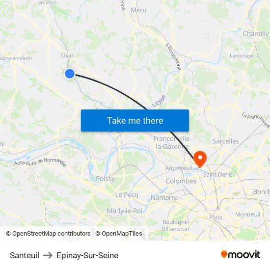 Santeuil to Epinay-Sur-Seine map