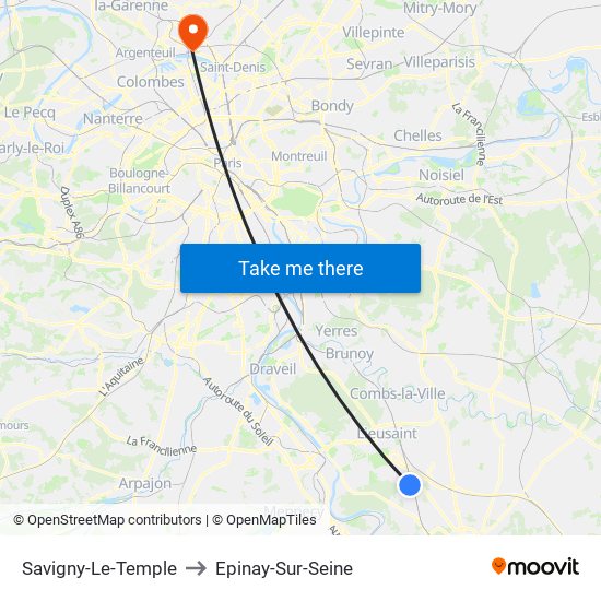 Savigny-Le-Temple to Epinay-Sur-Seine map