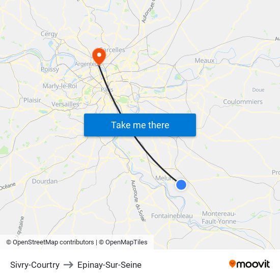 Sivry-Courtry to Epinay-Sur-Seine map