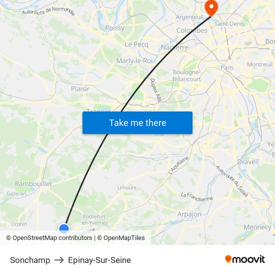 Sonchamp to Epinay-Sur-Seine map