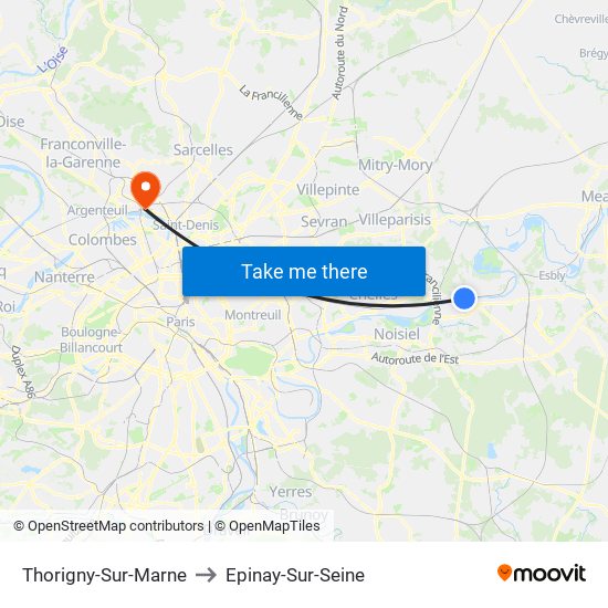 Thorigny-Sur-Marne to Epinay-Sur-Seine map
