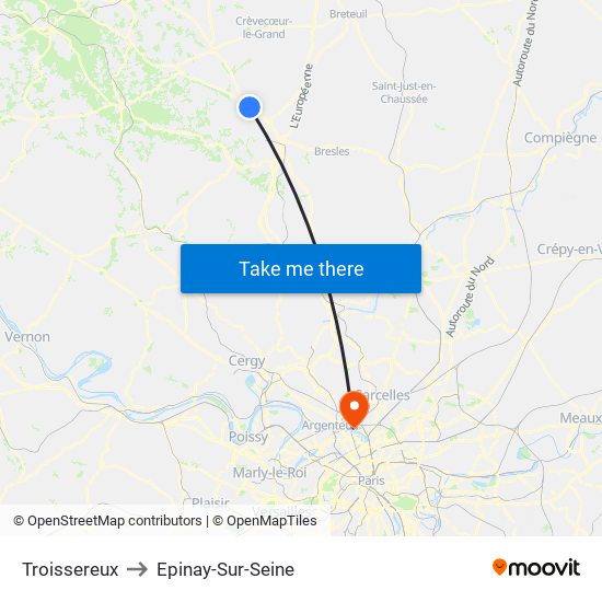 Troissereux to Epinay-Sur-Seine map