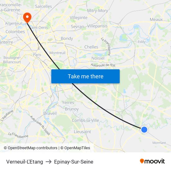 Verneuil-L'Etang to Epinay-Sur-Seine map