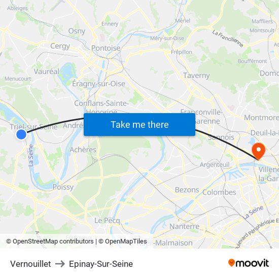 Vernouillet to Epinay-Sur-Seine map