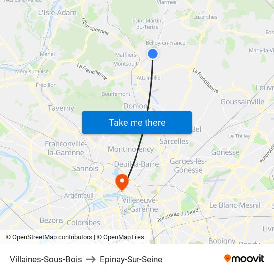 Villaines-Sous-Bois to Epinay-Sur-Seine map