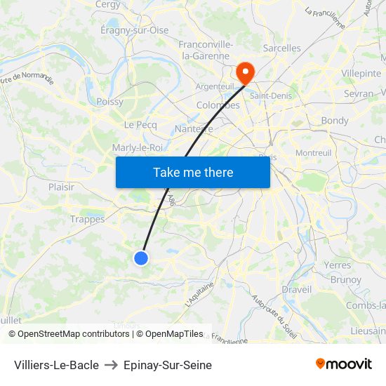 Villiers-Le-Bacle to Epinay-Sur-Seine map