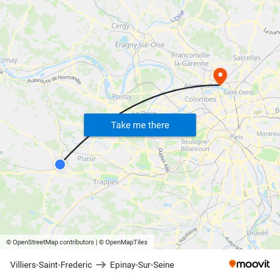 Villiers-Saint-Frederic to Epinay-Sur-Seine map