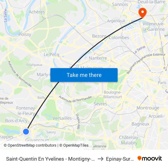 Saint-Quentin En Yvelines - Montigny-Le-Bretonneux to Epinay-Sur-Seine map
