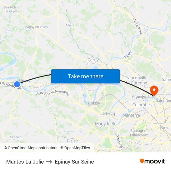 Mantes-La-Jolie to Epinay-Sur-Seine map