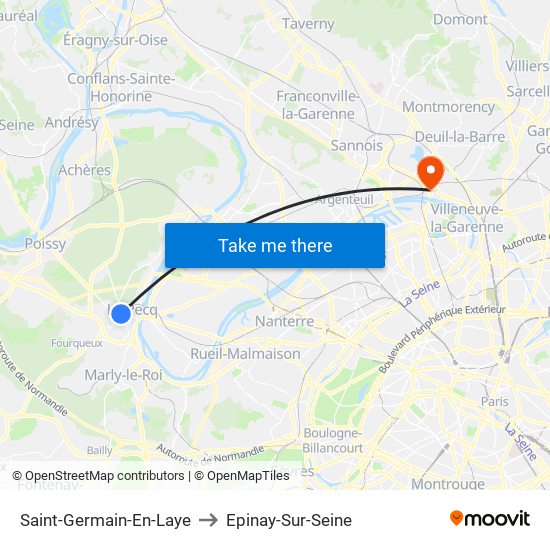 Saint-Germain-En-Laye to Epinay-Sur-Seine map