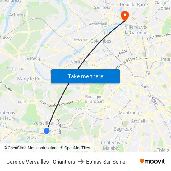 Gare de Versailles - Chantiers to Epinay-Sur-Seine map