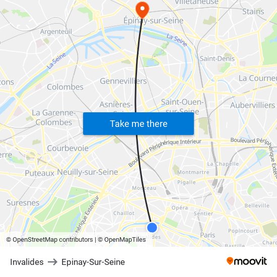 Invalides to Epinay-Sur-Seine map