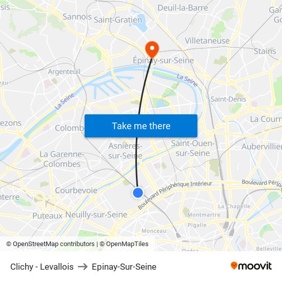 Clichy - Levallois to Epinay-Sur-Seine map