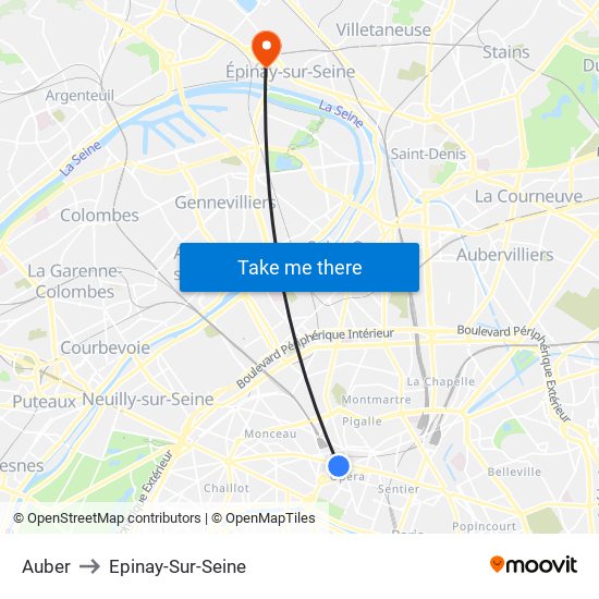 Auber to Epinay-Sur-Seine map