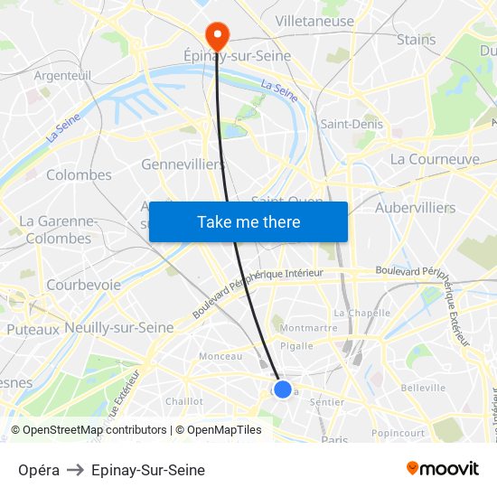 Opéra to Epinay-Sur-Seine map