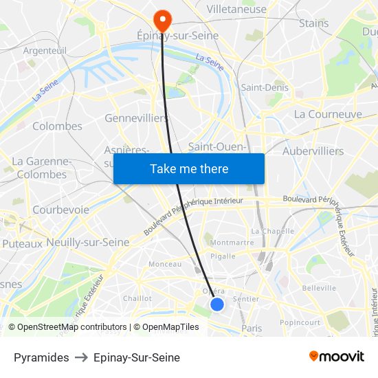 Pyramides to Epinay-Sur-Seine map