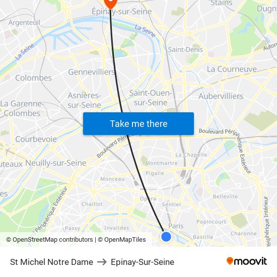 St Michel Notre Dame to Epinay-Sur-Seine map