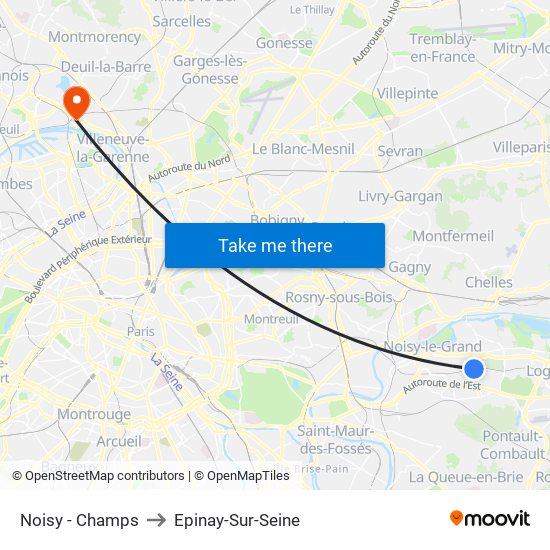 Noisy - Champs to Epinay-Sur-Seine map