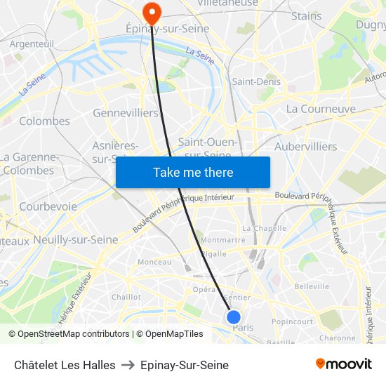 Châtelet Les Halles to Epinay-Sur-Seine map