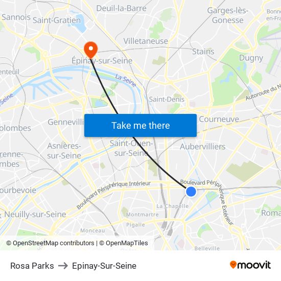 Rosa Parks to Epinay-Sur-Seine map
