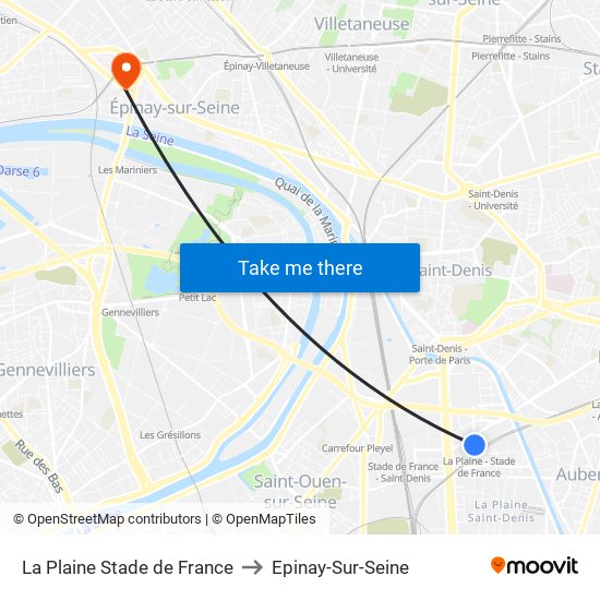 La Plaine Stade de France to Epinay-Sur-Seine map