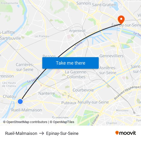 Rueil-Malmaison to Epinay-Sur-Seine map