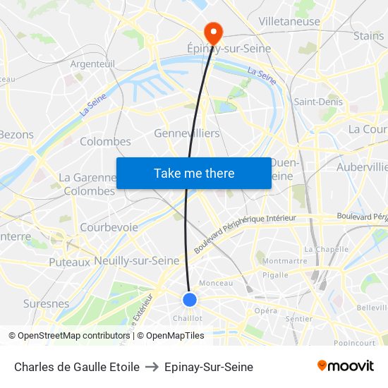 Charles de Gaulle Etoile to Epinay-Sur-Seine map