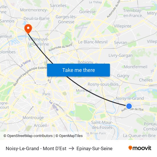 Noisy-Le-Grand - Mont D'Est to Epinay-Sur-Seine map