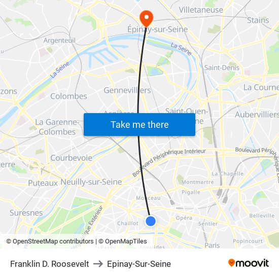 Franklin D. Roosevelt to Epinay-Sur-Seine map
