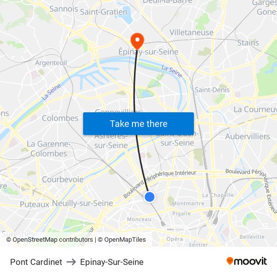 Pont Cardinet to Epinay-Sur-Seine map