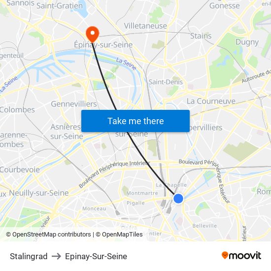 Stalingrad to Epinay-Sur-Seine map