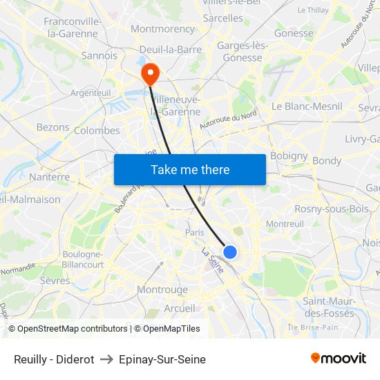 Reuilly - Diderot to Epinay-Sur-Seine map