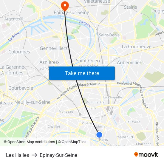 Les Halles to Epinay-Sur-Seine map