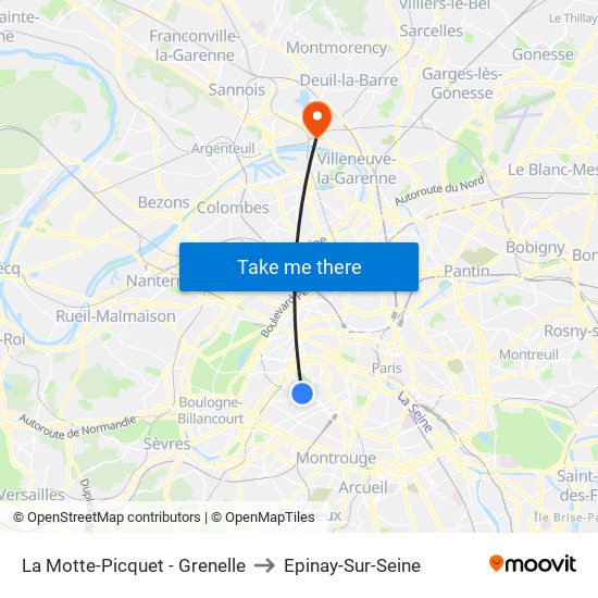 La Motte-Picquet - Grenelle to Epinay-Sur-Seine map