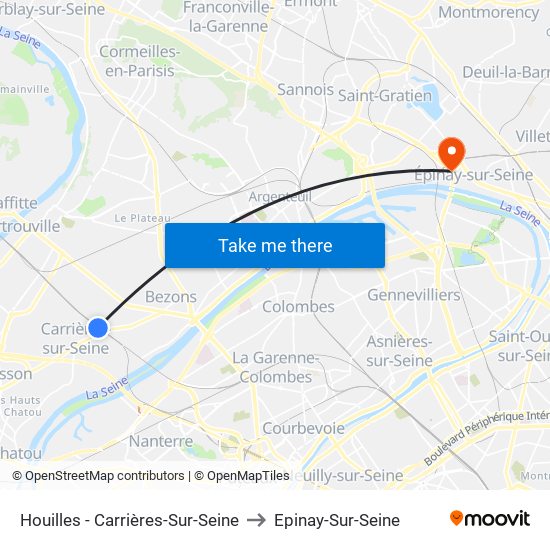 Houilles - Carrières-Sur-Seine to Epinay-Sur-Seine map