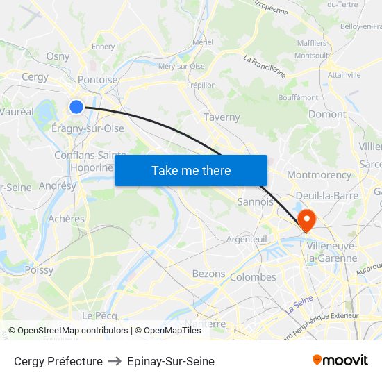 Cergy Préfecture to Epinay-Sur-Seine map