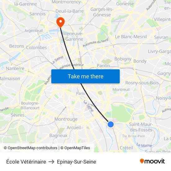 École Vétérinaire to Epinay-Sur-Seine map