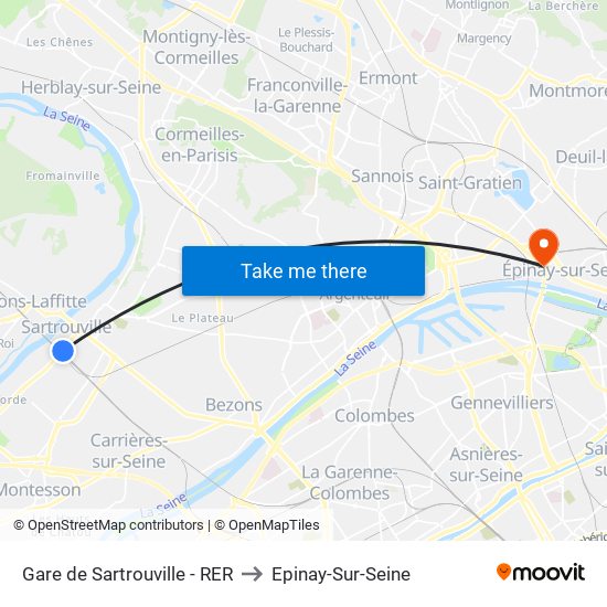 Gare de Sartrouville - RER to Epinay-Sur-Seine map