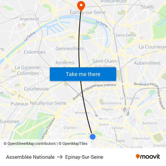 Assemblée Nationale to Epinay-Sur-Seine map