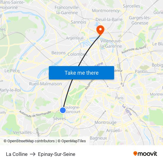 La Colline to Epinay-Sur-Seine map