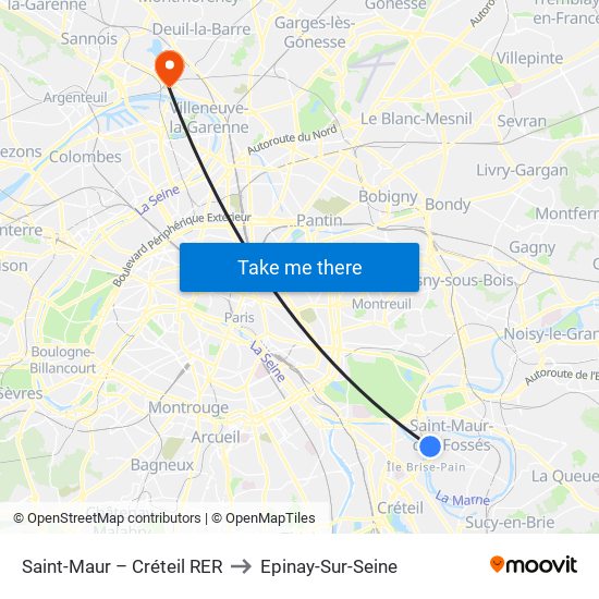 Saint-Maur – Créteil RER to Epinay-Sur-Seine map