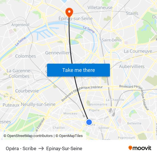 Opéra - Scribe to Epinay-Sur-Seine map